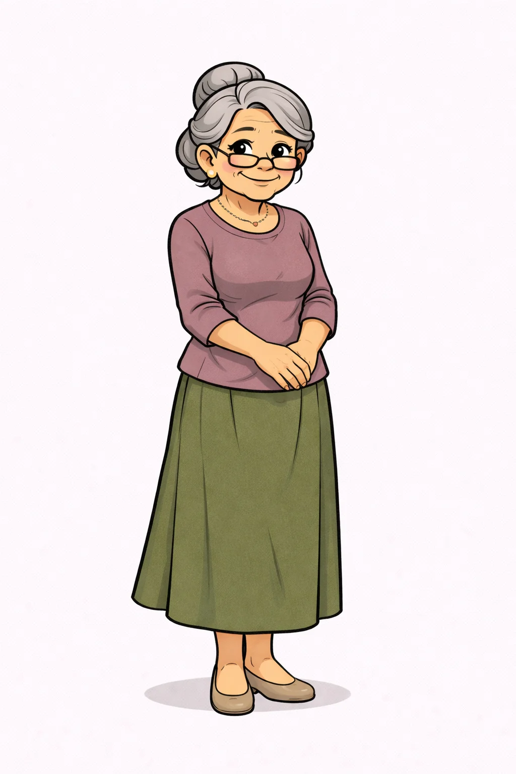 Daisy, a warm grandma in glasses, standing watch over the community
